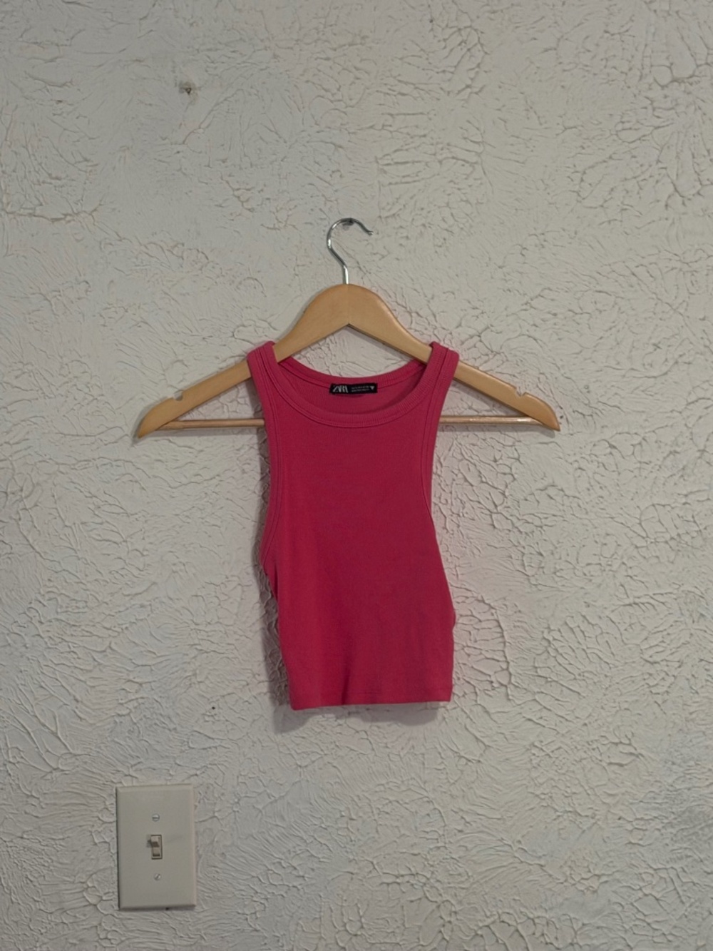 Zara Pink Ribbed Cropped Tank Top Size Small